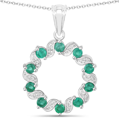1.10 Carat Genuine Emerald and White Topaz .925 Sterling Silver Pendant  DestGlow