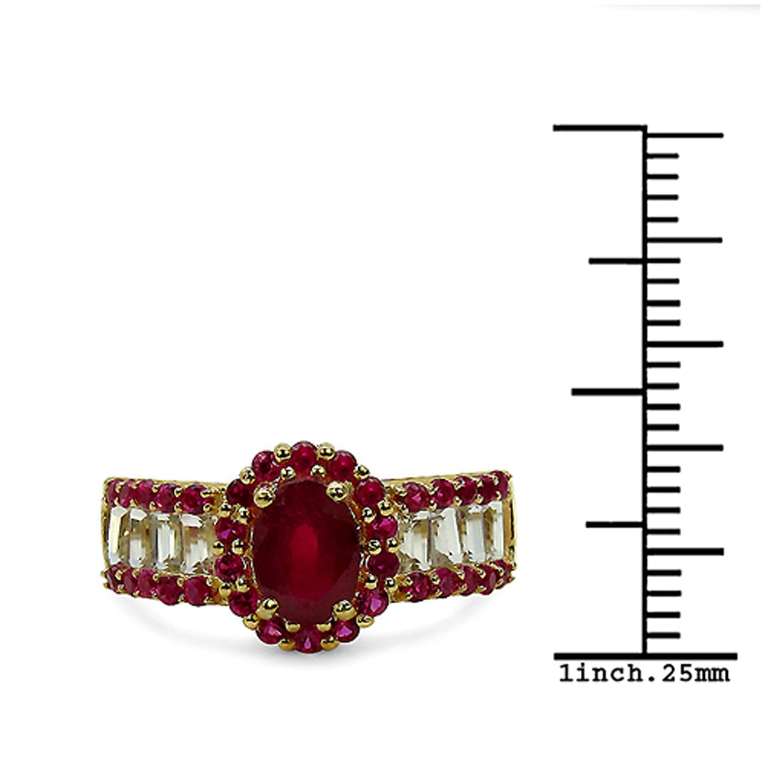 2.89 Carat Glass Filled Ruby, Created Ruby and White Topaz .925 Sterling Silver Ring by Bids.com