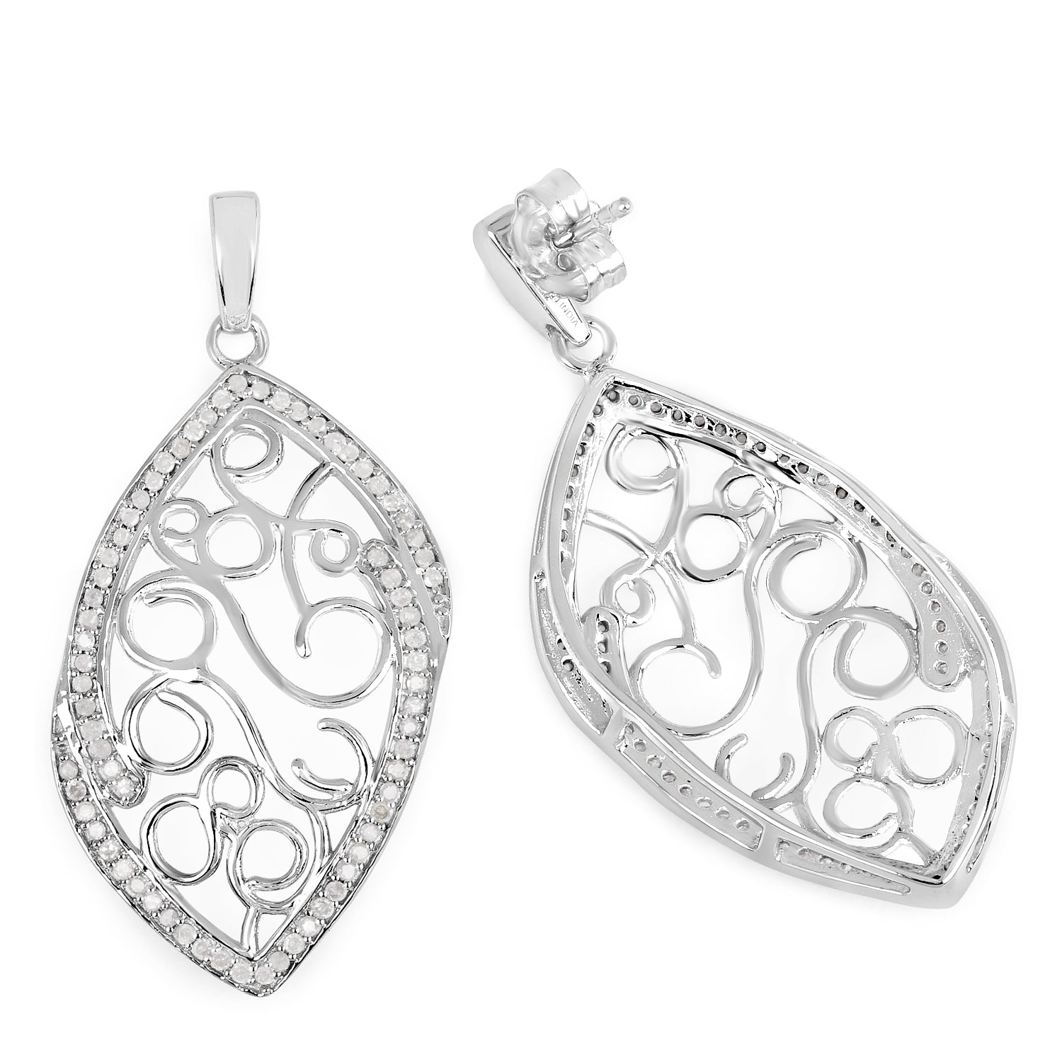 0.73 Carat Genuine White Diamond .925 Sterling Silver Earrings by Bids.com