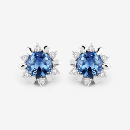 1.87 Carat Genuine Blue Sapphire and White Diamond 14K White Gold Earrings by Bids.com