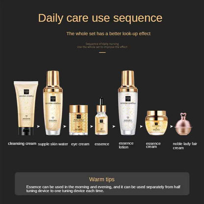 Women 24K Gold Skin Care Set 9PCS with Box Face Toner Essence Cream Nicotinamide Anti-Aging Wrinkles Serum Facial Cleanser Kit