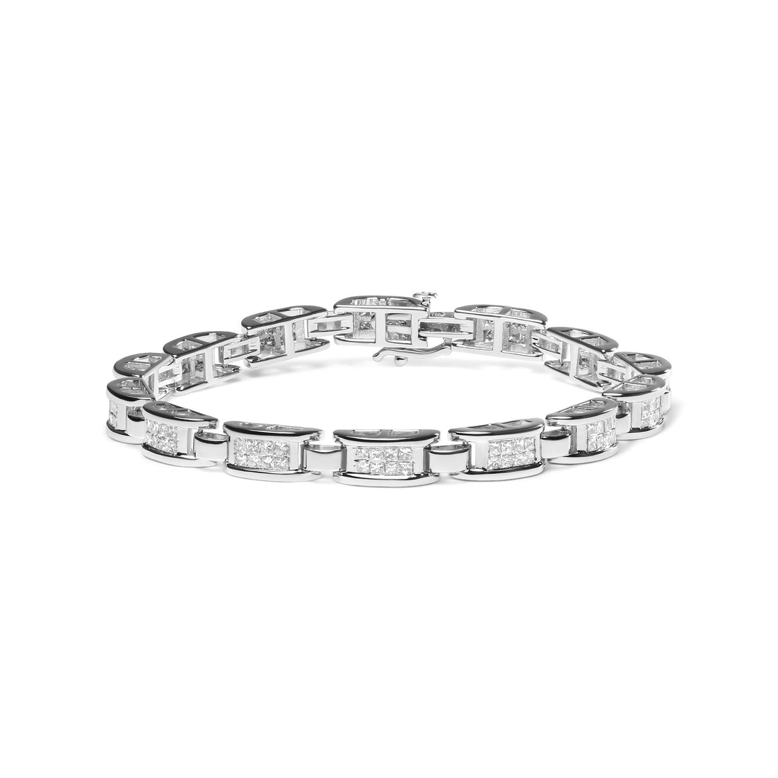 14K White Gold 3.0 Cttw Invisible Set Princess Cut Diamond Link and Buckle 7.25" Tennis Bracelet (I-J Color, I1-I2 Clarity) by Bids.com