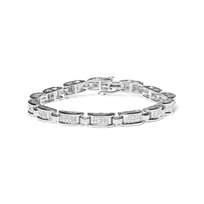 14K White Gold 3.0 Cttw Invisible Set Princess Cut Diamond Link and Buckle 7.25" Tennis Bracelet (I-J Color, I1-I2 Clarity) by Bids.com