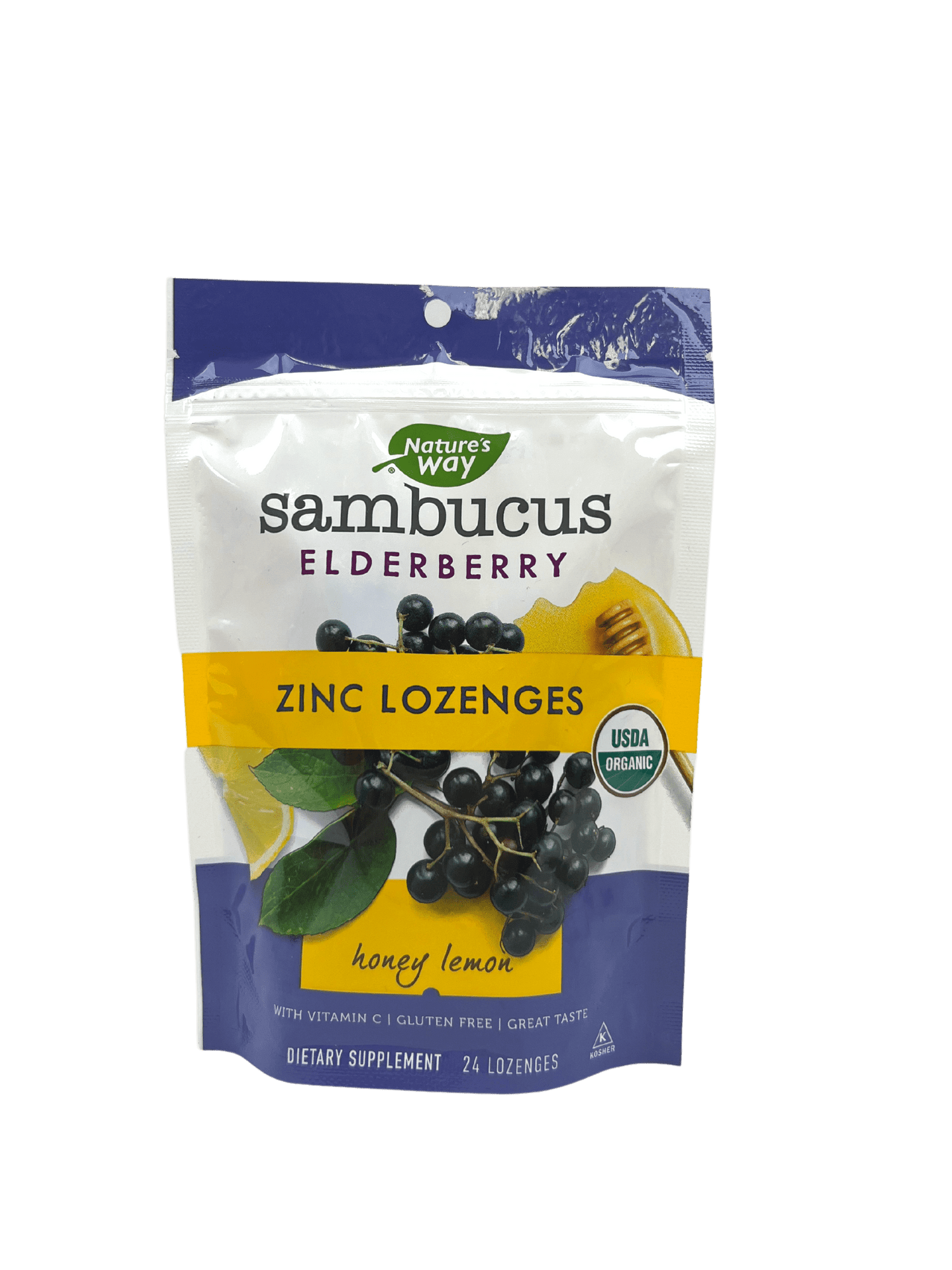 Elderberry Zinc Lozenges Honey Lemon by Country Life Natural Foods