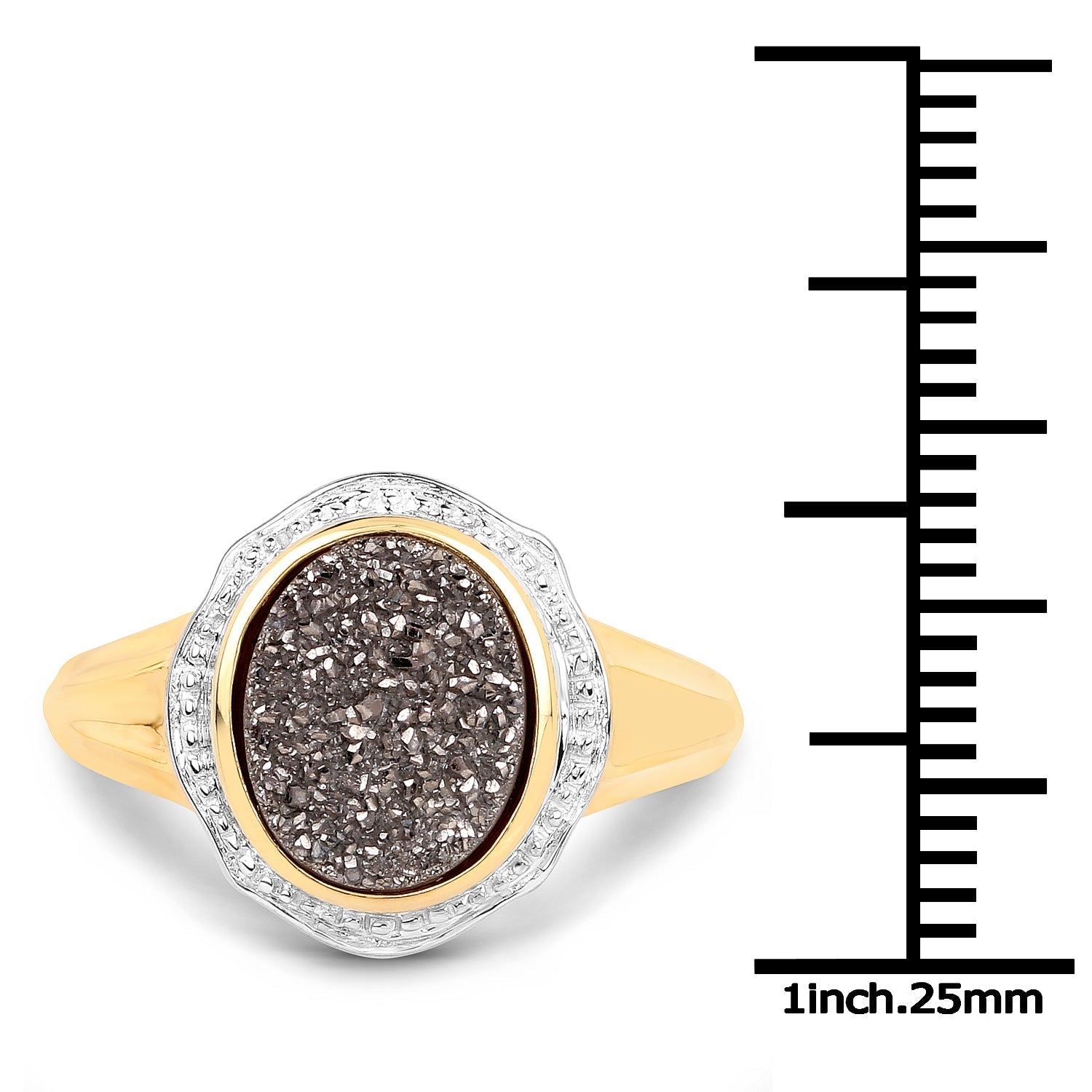 14K Yellow Gold Plated 4.50 Carat Genuine Drusy Quartz .925 Sterling Silver Ring by Bids.com