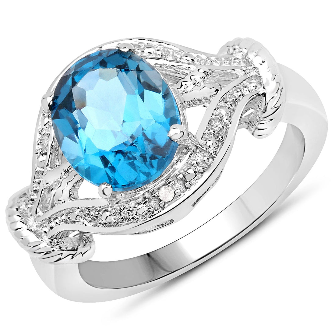 3.26 Carat Genuine London Blue Topaz &amp; White Diamond .925 Sterling Silver Ring by Bids.com
