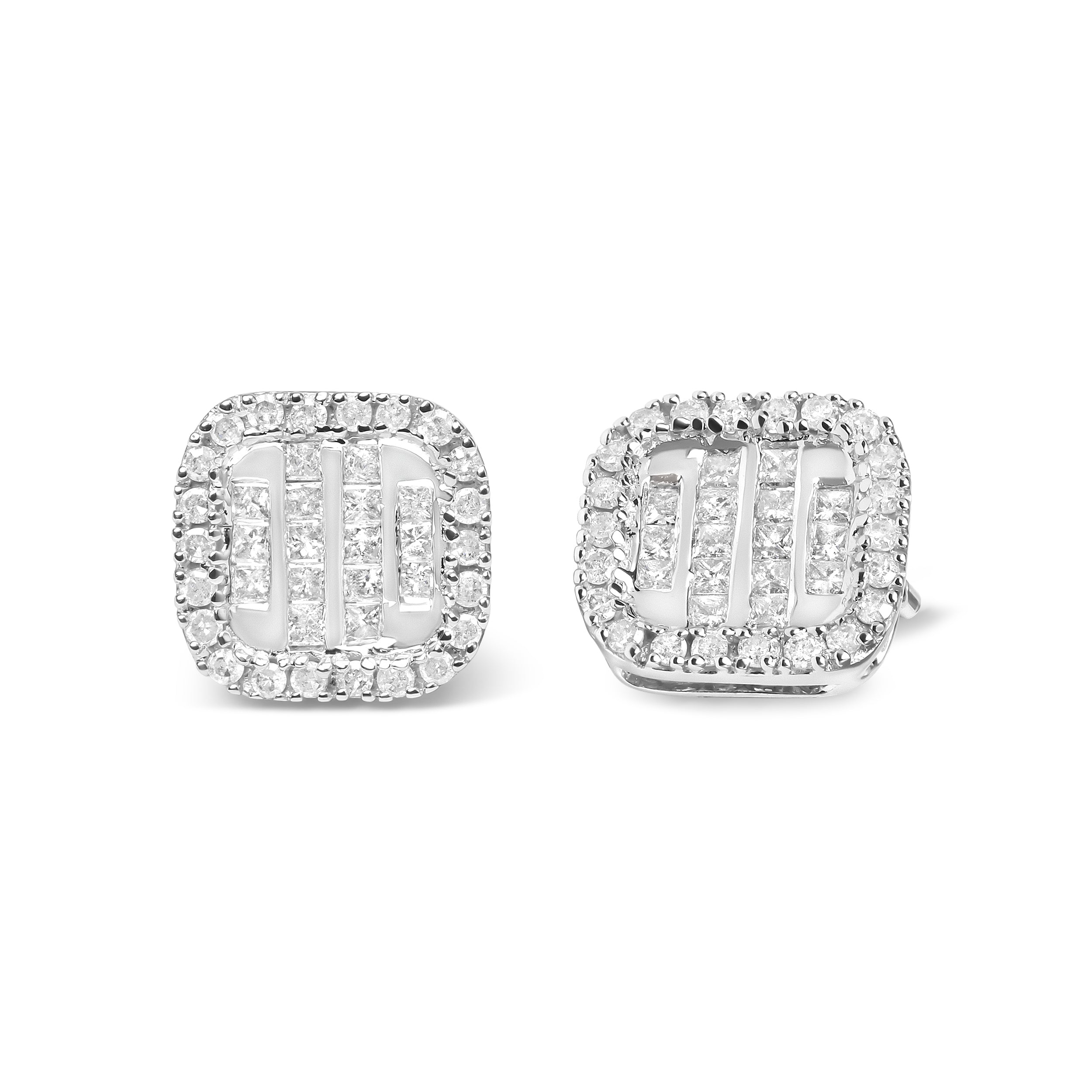 10K White Gold Invisible Set 1/2 Cttw Diamond Composite and Halo Stud Earrings (H-I Color, I1-I2 Clarity) by Bids.com