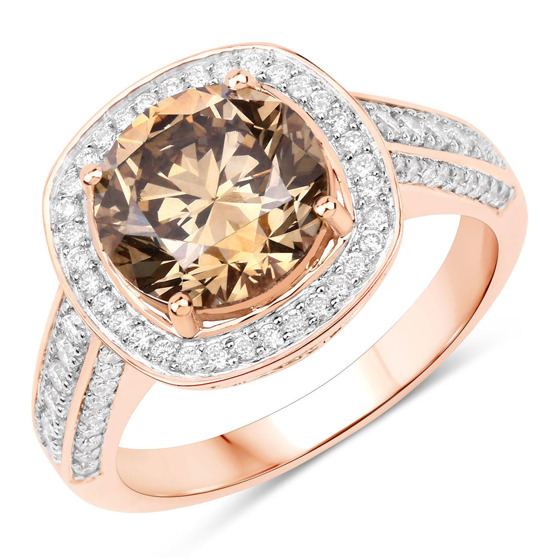 IGI Certified 3.01 Carat Genuine Brown Diamond Center and 0.52cttw White Diamond 18K Rose Gold Ring (3.53cttw) by Bids.com