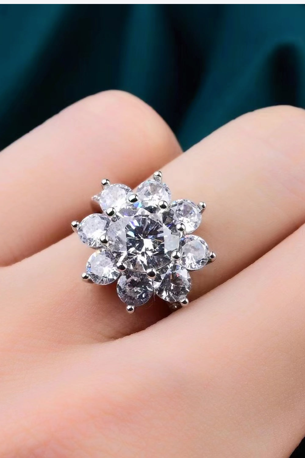 1 Carat Brilliant Round Cut Sparkala™ Platinum Over Pure Sterling Silver Flower Ring - DestGlow