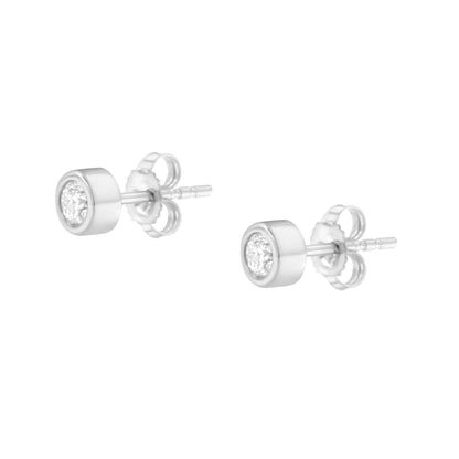 10K White Gold 1/4 Cttw Round Brilliant-Cut Near Colorless Diamond Bezel-Set Stud Earrings (H-I Color, I1-I2 Clarity) by Bids.com