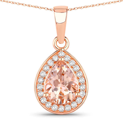 1.01 Carat Genuine Morganite and White Diamond 14K Rose Gold Pendant  DestGlow