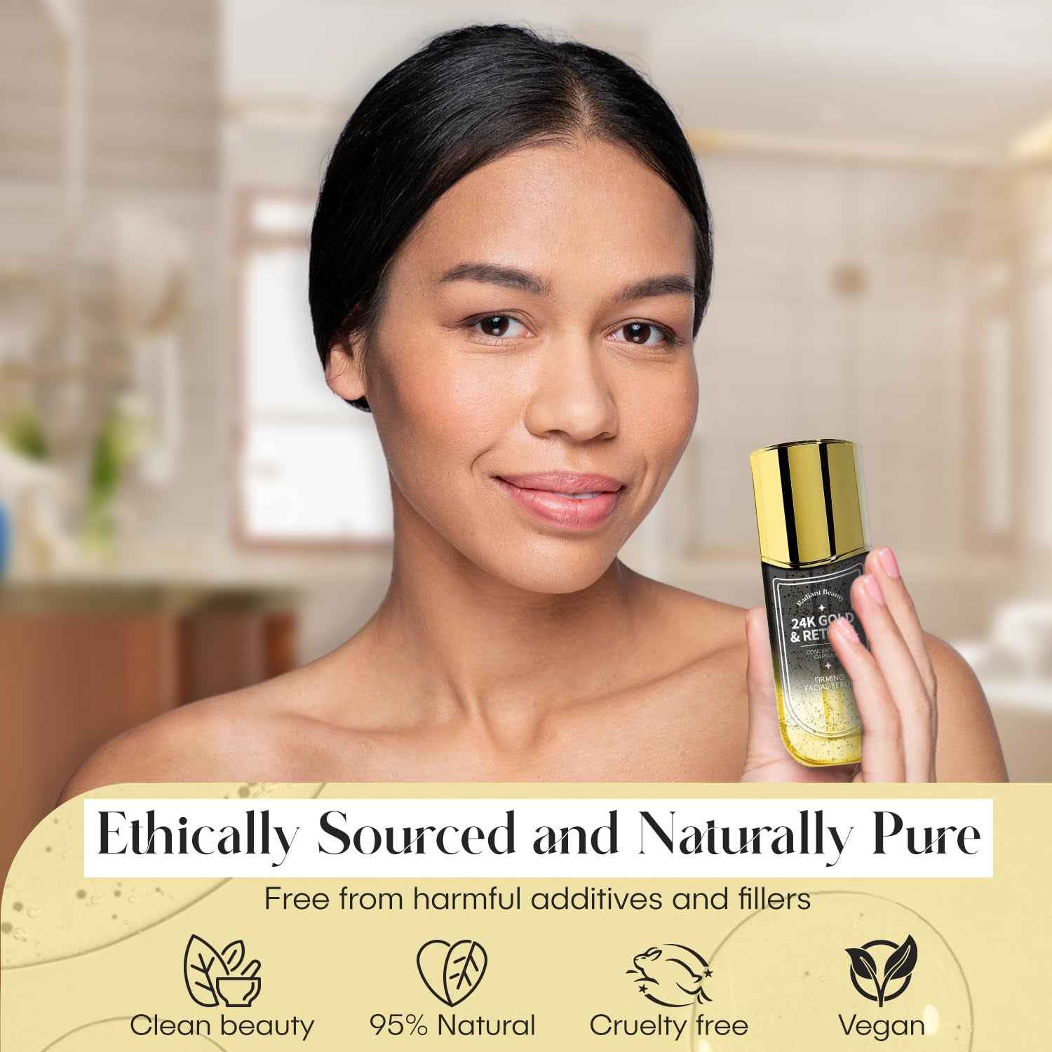 24K Gold &amp; Retinol Firming Serum - Moisturizing, &amp; Protecting - Reduces Dark Spots &amp; Wrinkles - Dermatologist Tested, Korean Skin Care - 1.69 FL.OZ.