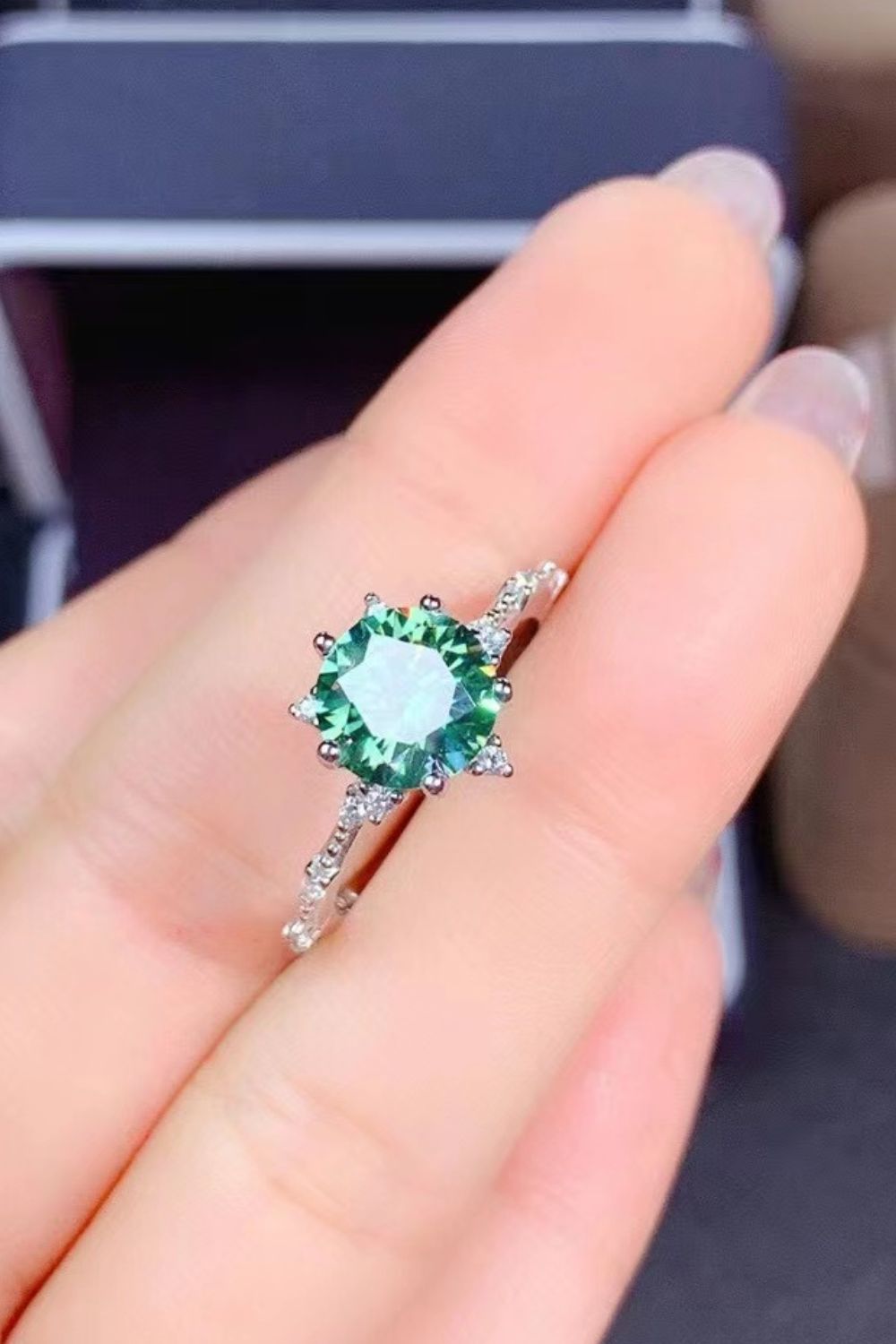 All Eyes On Me 1 Carat Green Brilliant Round Cut Sparkala™ Platinum-Plated Ring by Sparkala