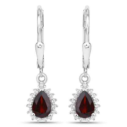 1.88 Carat Genuine Garnet and White Topaz .925 Sterling Silver Jewelry Set  DestGlow