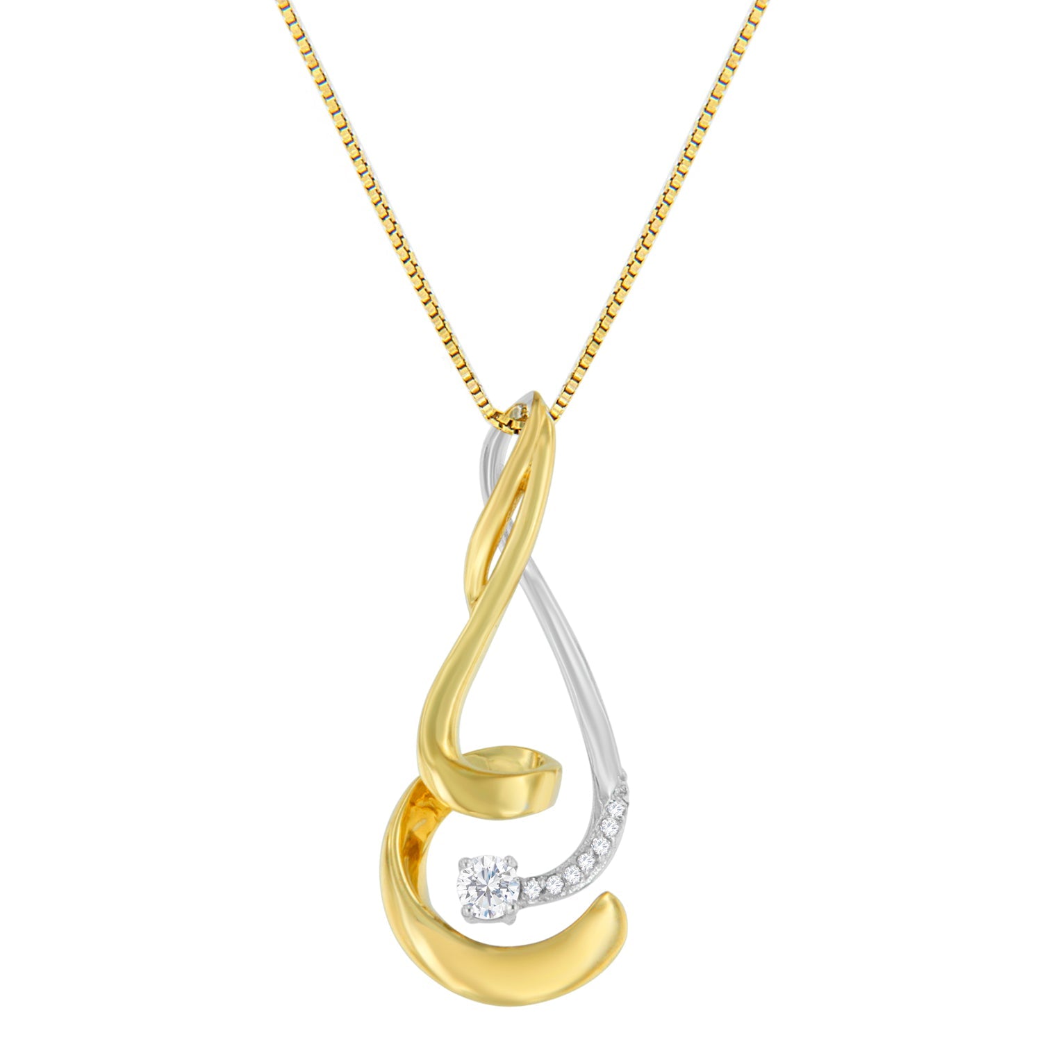 Espira 10K Two-Tone Gold 1/10 cttw Round Cut Diamond Swirl Pendant Necklace (I-J, I2-I3) by Bids.com