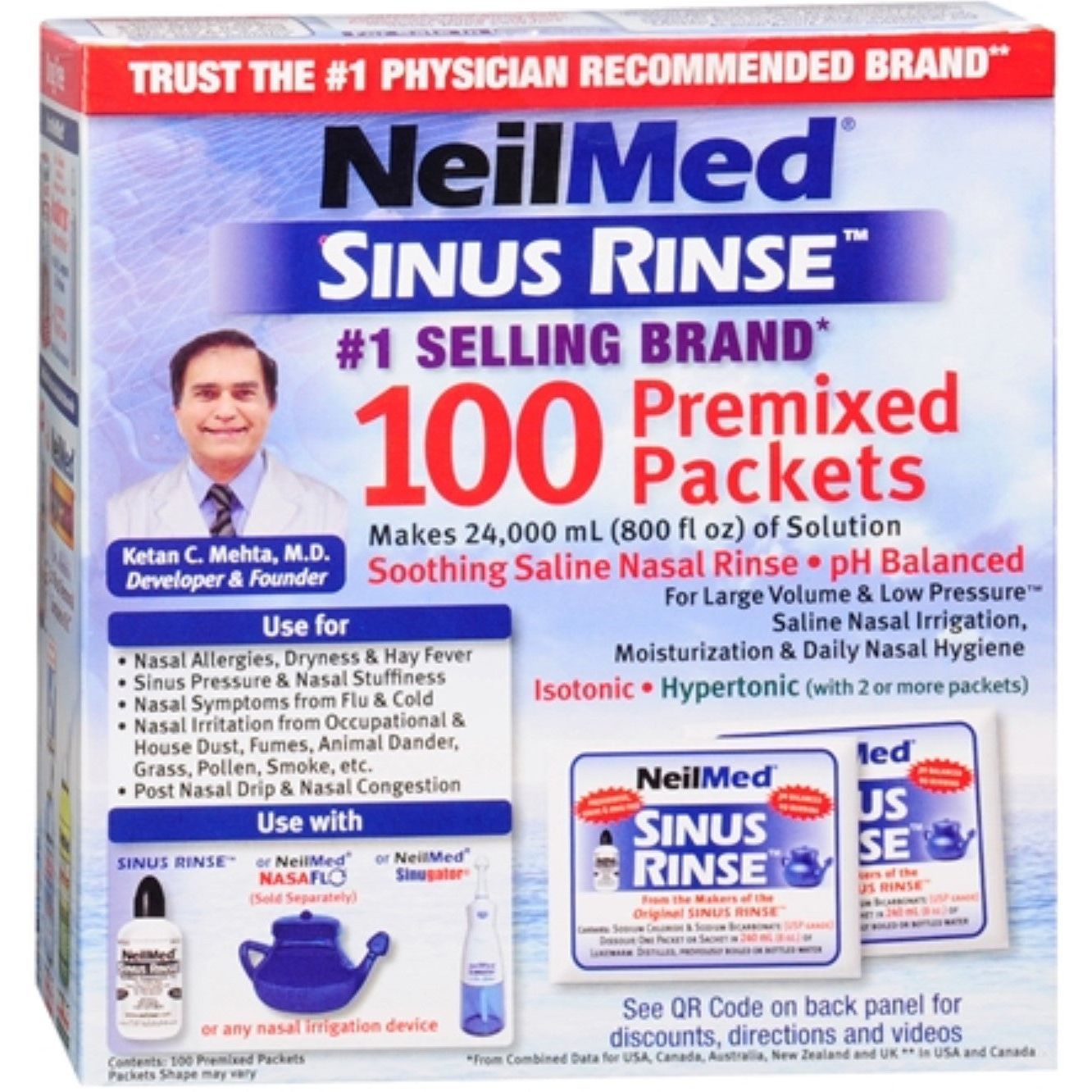 NeilMed Sinus Rinse Saline Nasal Rinse, Premixed Packets by Pasteur Pharmacy