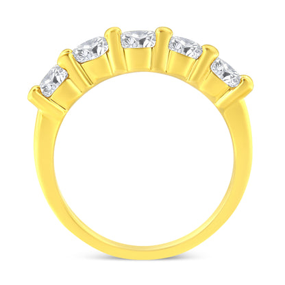 14K Yellow Gold Plated .925 Sterling Silver 1 1/2 Cttw Shared Prong Set Brilliant Round-Cut Diamond Anniversary or Wedding Band Ring (K-L Color, SI2-I1 Clarity) - Size 7 