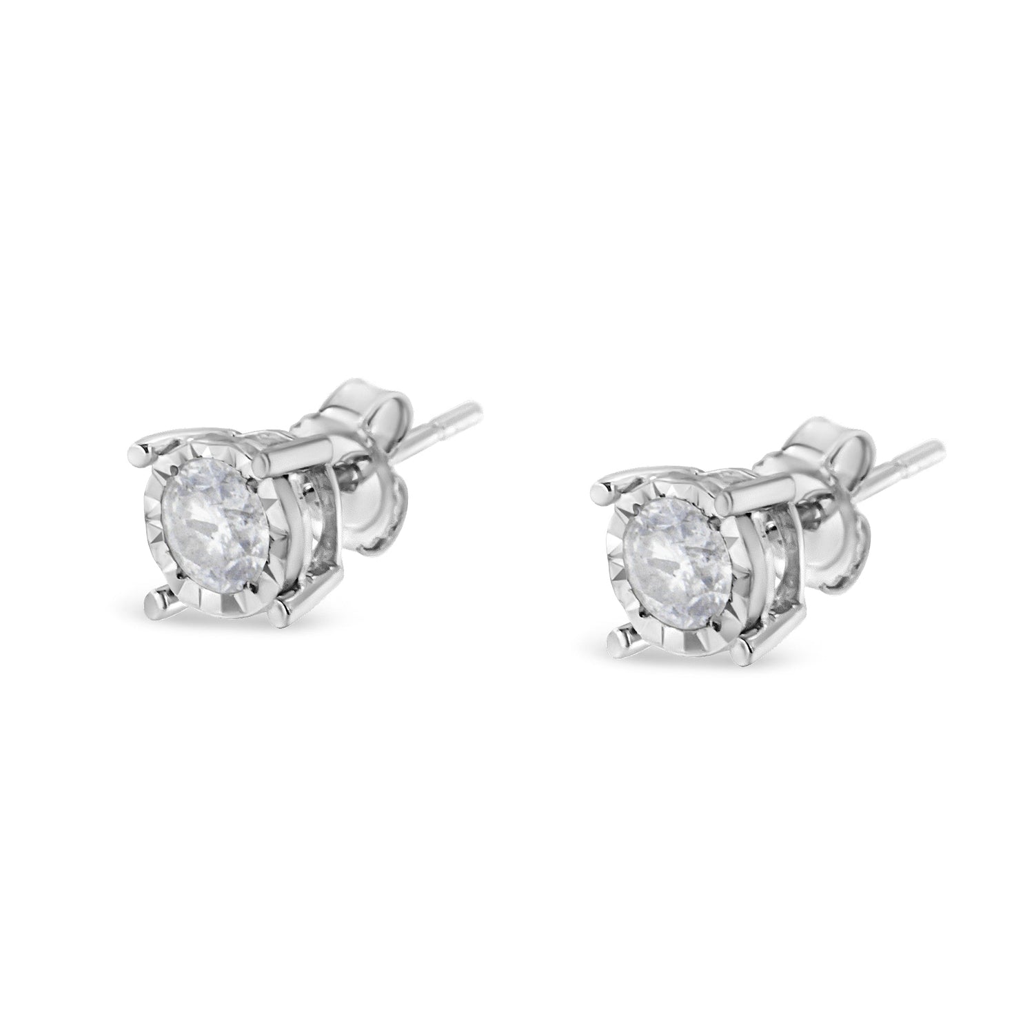 .925 Sterling Silver 1/2 Cttw Near Colorless Round Brilliant-Cut Diamond Miracle-Set Stud Earrings (H-I Color, I2-I3 Clarity) by Bids.com