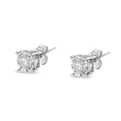 .925 Sterling Silver 1/2 Cttw Near Colorless Round Brilliant-Cut Diamond Miracle-Set Stud Earrings (H-I Color, I2-I3 Clarity) by Bids.com