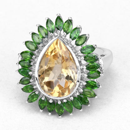 7.02 Carat Genuine Citrine and Chrome Diopside .925 Sterling Silver Ring by Bids.com