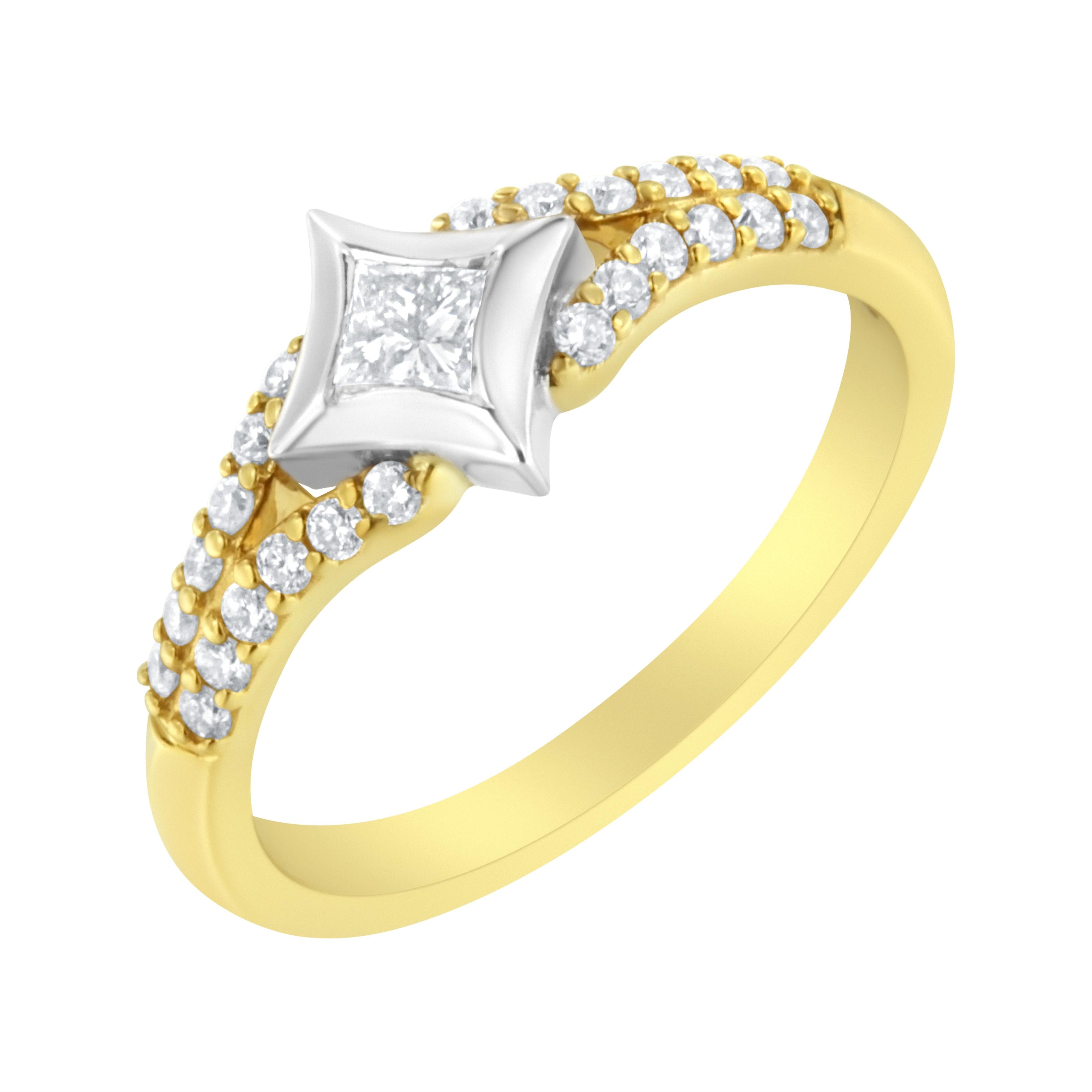 10K Two Tone Color 1/2 Cttw Diamond Kite and Split Shank Ring (H-I Color,SI2-I1 Clarity) by Bids.com