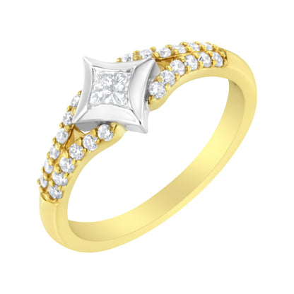 10K Two Tone Color 1/2 Cttw Diamond Kite and Split Shank Ring (H-I Color,SI2-I1 Clarity) by Bids.com