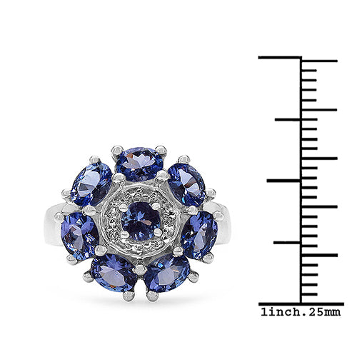 2.58 Carat Genuine Tanzanite &amp; White Topaz .925 Sterling Silver Ring by Bids.com