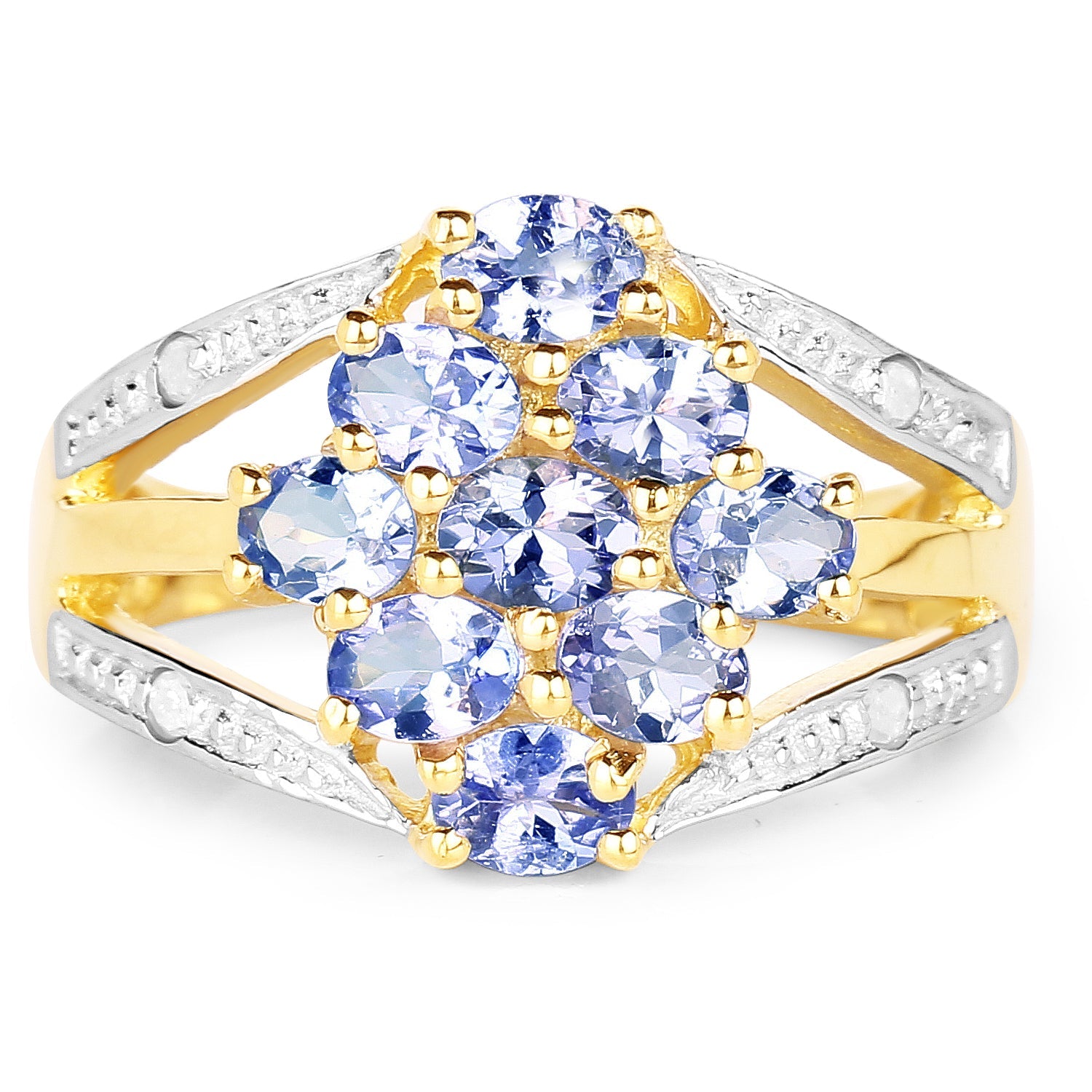 14K Yellow Gold Plated 1.59 Carat Genuine Tanzanite and White Topaz .925 Sterling Silver Ring by Bids.com