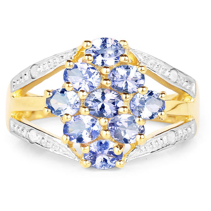 14K Yellow Gold Plated 1.59 Carat Genuine Tanzanite and White Topaz .925 Sterling Silver Ring by Bids.com