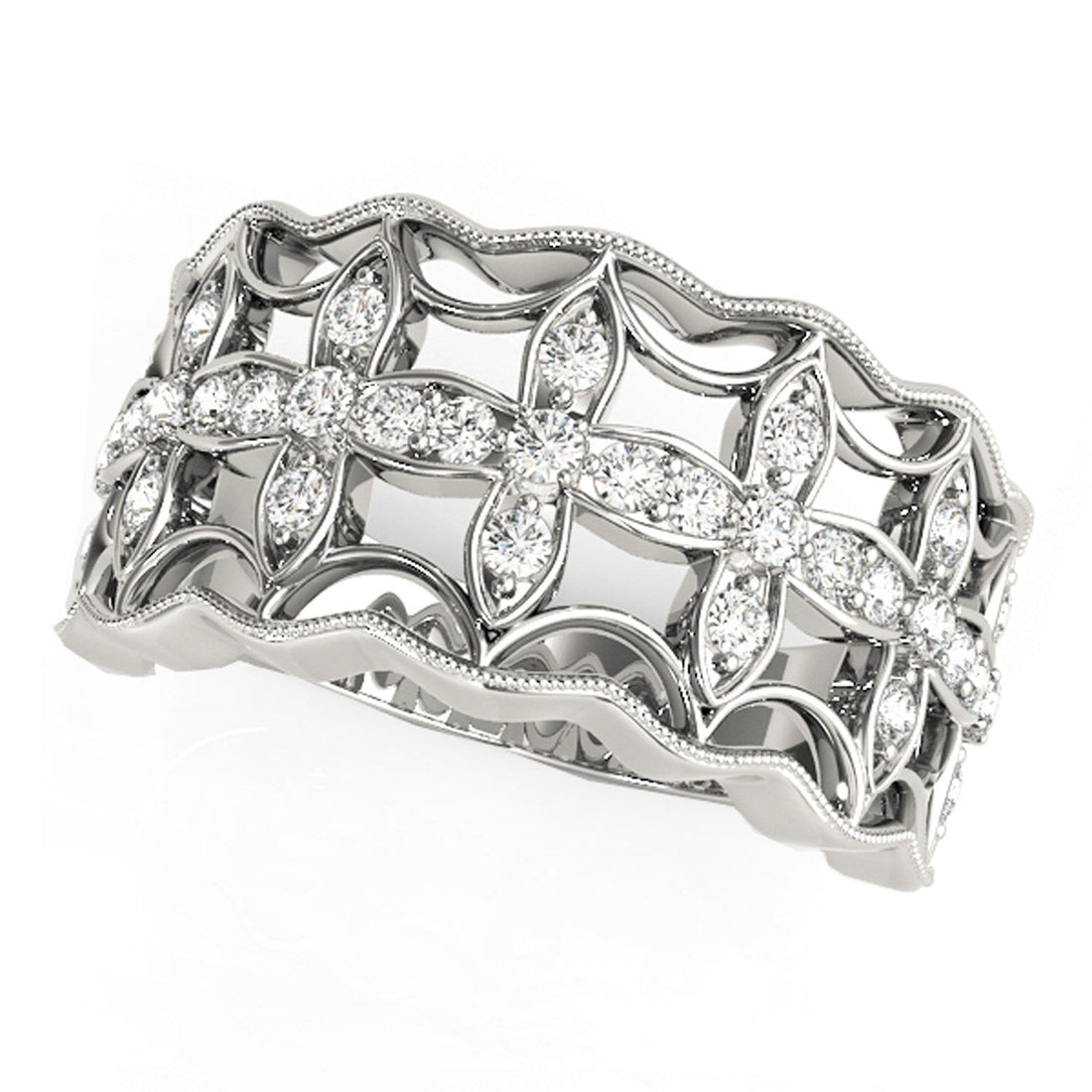 Diamond Studded Four Leaf Clover Motif Ring in 14k White Gold (1/4 cttw) by Bids.com