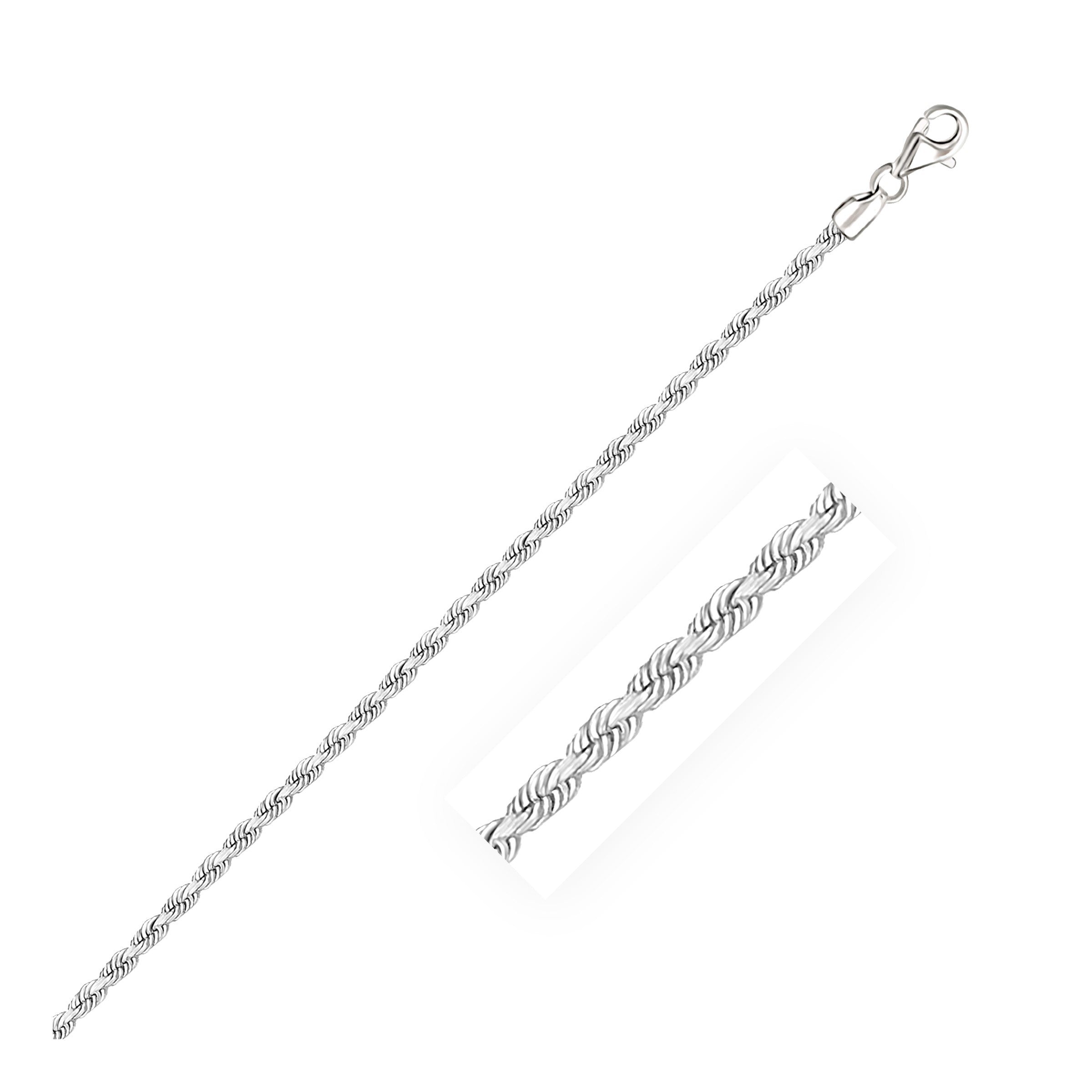 2.5mm 14k White Gold Solid Diamond Cut Rope Bracelet  DestGlow