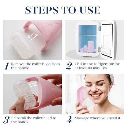 Ice Roller for Face &amp; Gua Sha, Ice Face Roller Massager Cryotherapy Reduces Puffiness, Pink