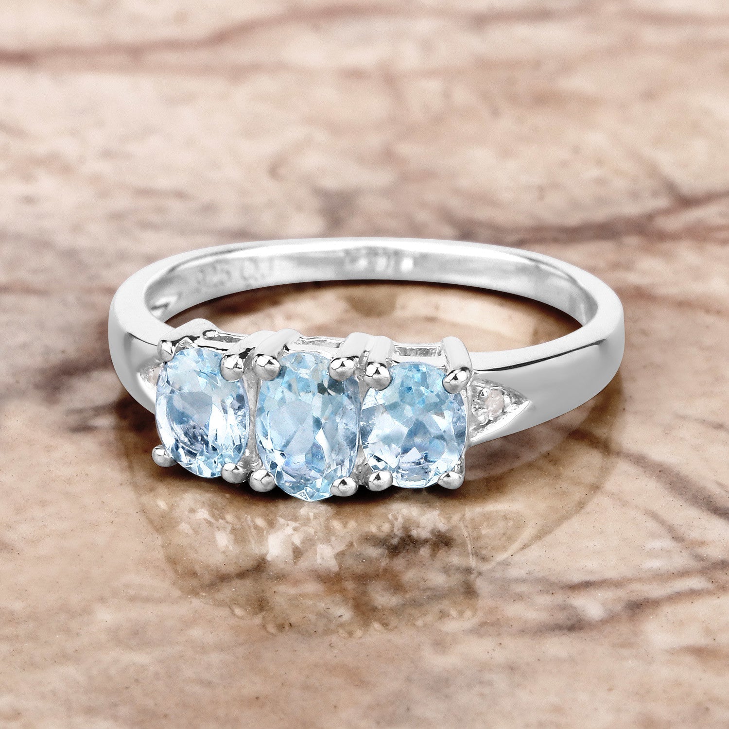 0.95 Carat Genuine Aquamarine and White Diamond .925 Sterling Silver Ring by Bids.com