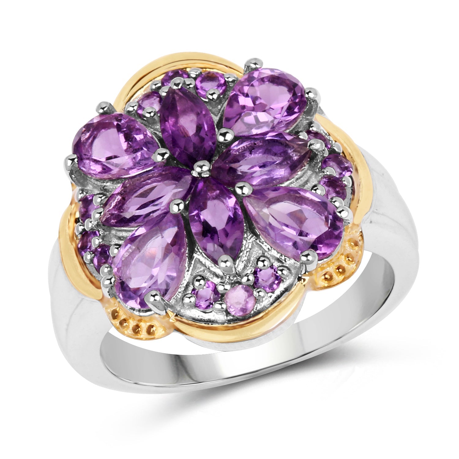 Two Tone Plated 2.66 Carat Genuine Amethyst .925 Sterling Silver Ring by Bids.com