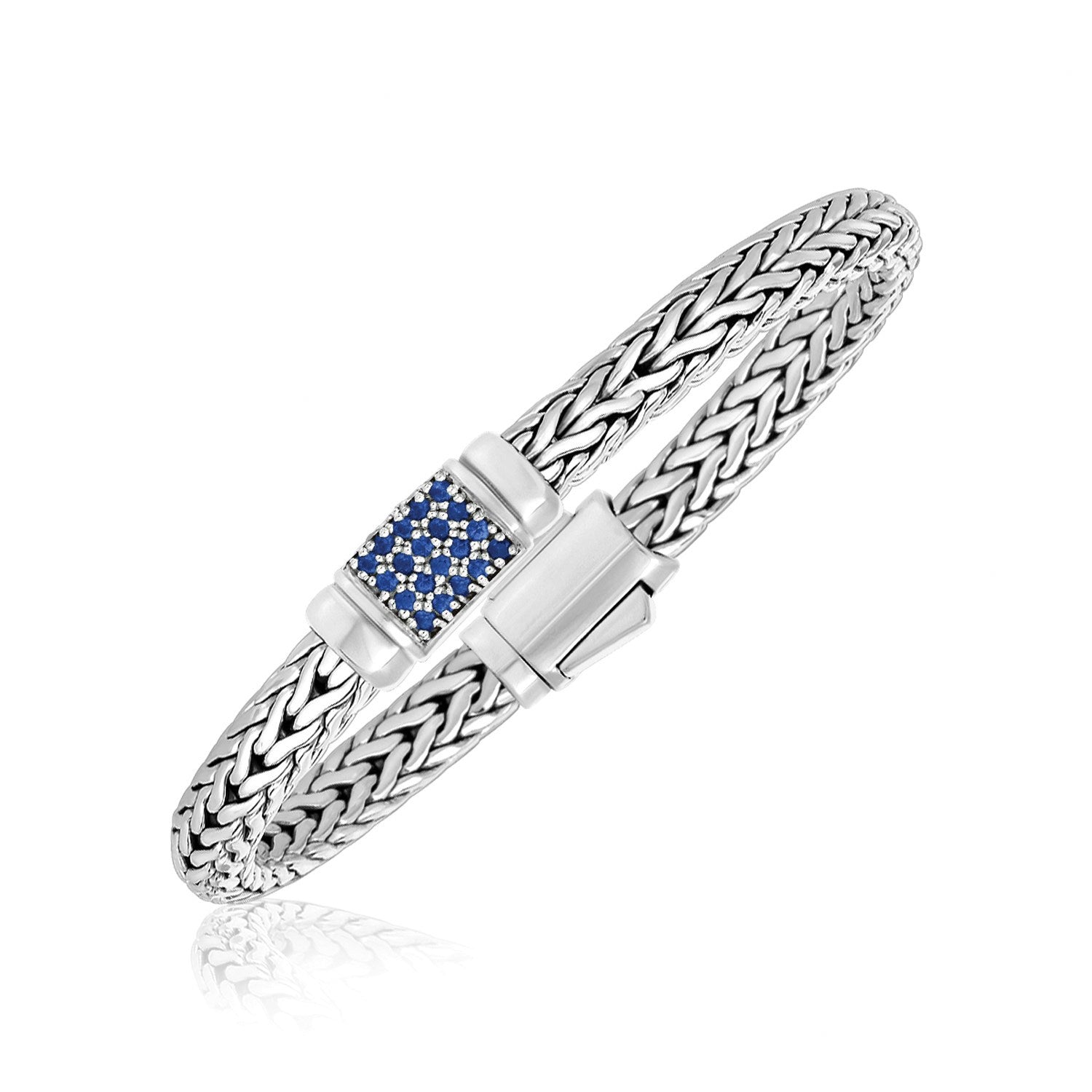 Sterling Silver Weave Motif Bracelet with Blue Sapphire Embellishments by Bids.com