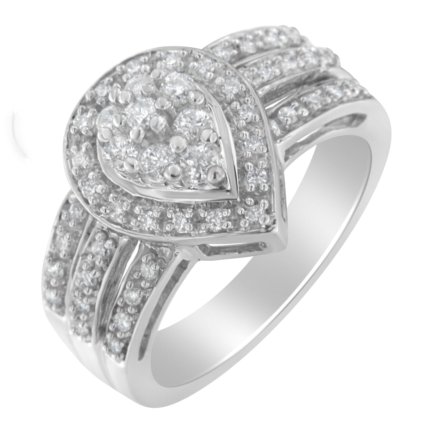 10K White Gold Round Cut Diamond Teardrop Ring (1/2 Cttw, H-I Color, SI2-I1 Clarity) - Size 6-1/2 by Bids.com