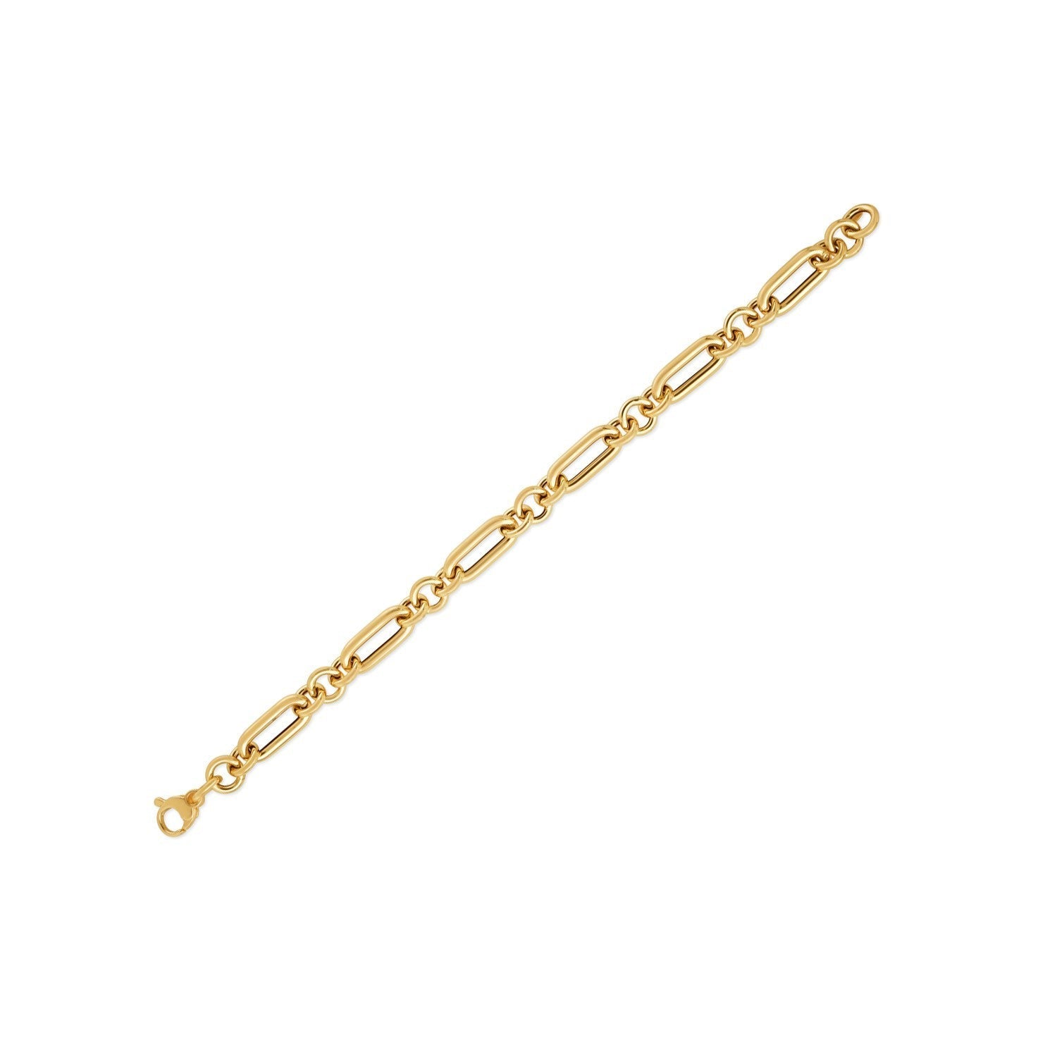 14k Yellow Gold Italian Alternating Paperclip Round Links Bracelet (8.00 mm)  DestGlow