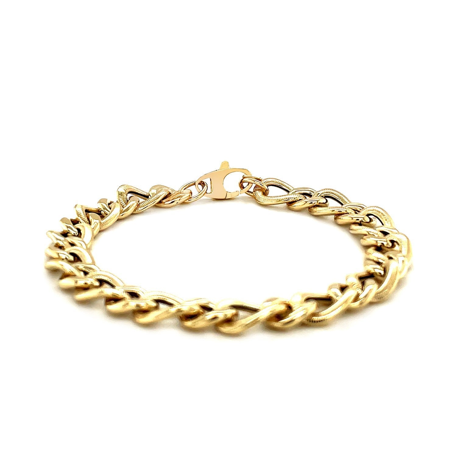 14k Yellow Gold Curb Chain Design with Diamond Cuts Bracelet by Bids.com