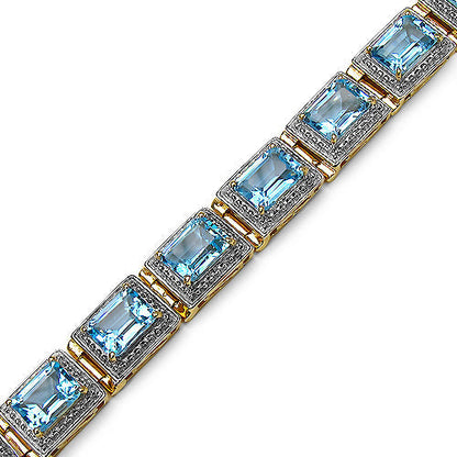 14K Yellow Gold Plated 24.05 Carat Genuine Blue Topaz .925 Sterling Silver Bracelet  DestGlow