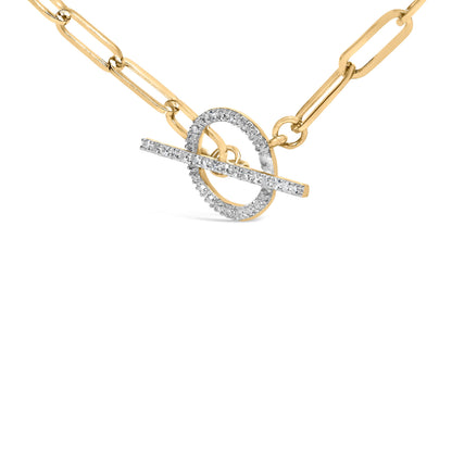 14KT Yellow Gold 1/4 Cttw Diamond Toggle Clasp Paperclip Link Necklace (I-J Color, I1-I2 Clarity) - 18" Inches by Bids.com