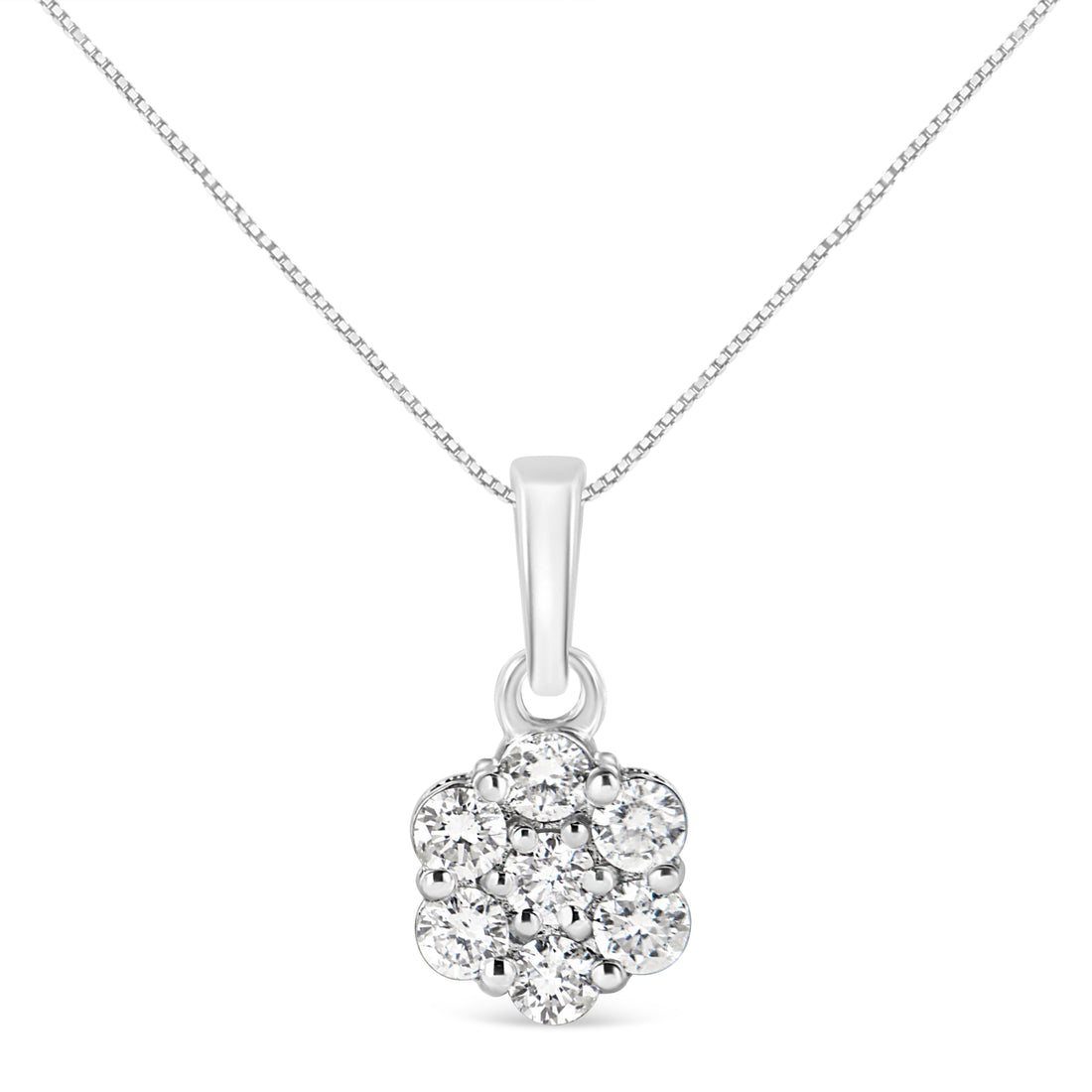 14KT White Gold 1/2 cttw Diamond Floral Cluster Pendant Necklace (HI, SI2-I1) by Bids.com