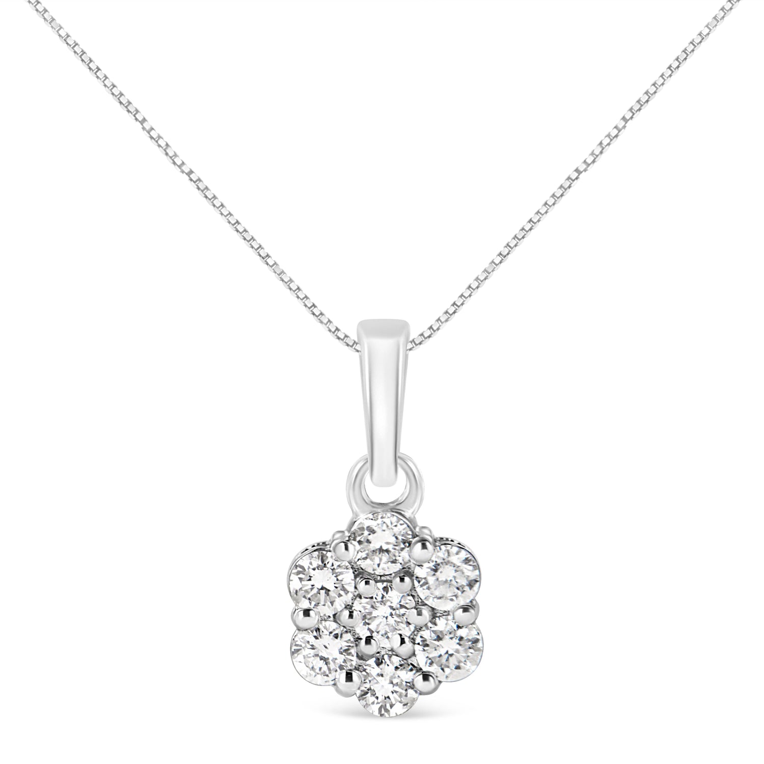 14KT White Gold 1/2 cttw Diamond Floral Cluster Pendant Necklace (HI, SI2-I1) by Bids.com