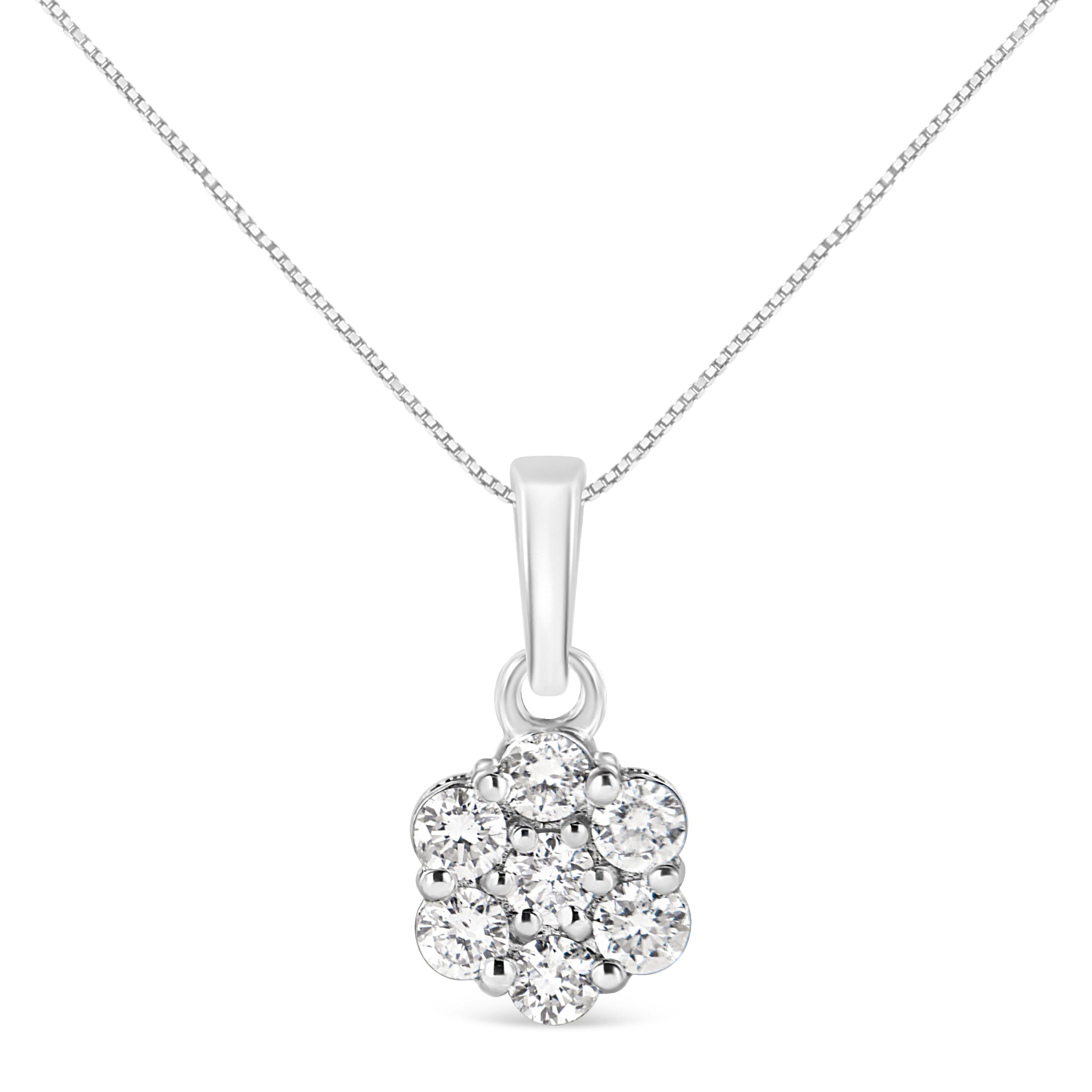 14KT White Gold 1/2 cttw Diamond Floral Cluster Pendant Necklace (HI, SI2-I1) by Bids.com