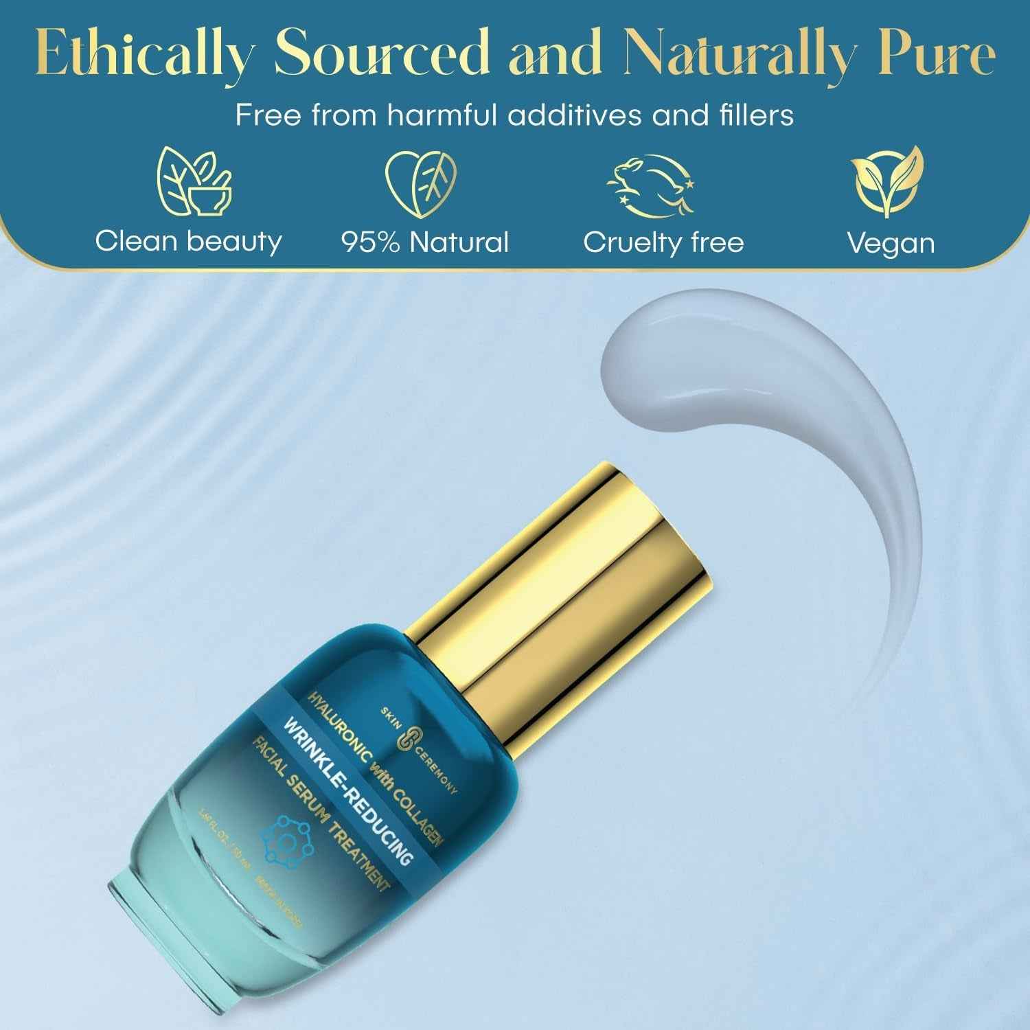 Hyaluronic Acid &amp; Collagen Wrinkle Reducing Serum - Deep Hydration, Plumps &amp; Smooths Skin - Dermatologist Tested, Clean Beauty, Korean Skin Care - 1.69 FL.OZ.