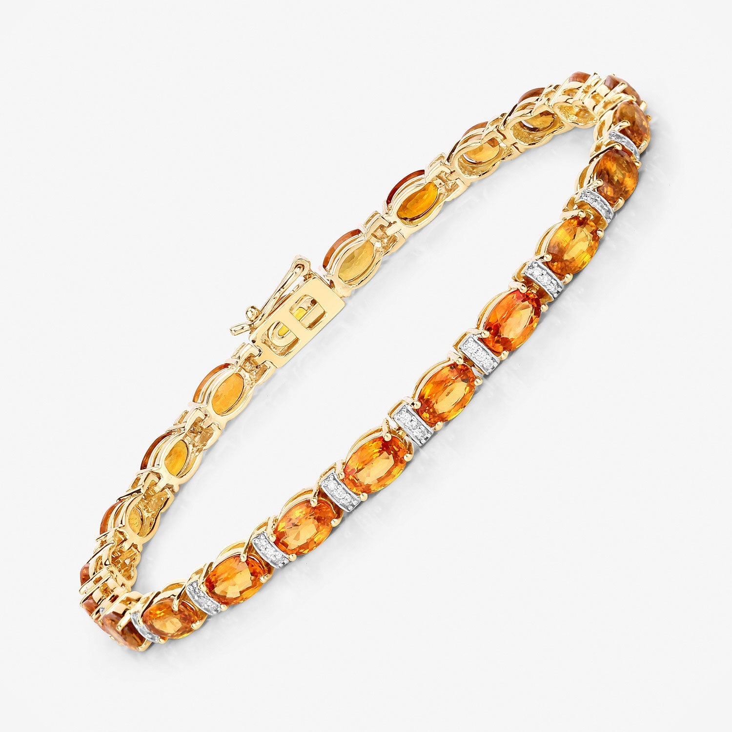 12.33 Carat Genuine Orange Sapphire and White Diamond 14K Yellow Gold Bracelet by Bids.com