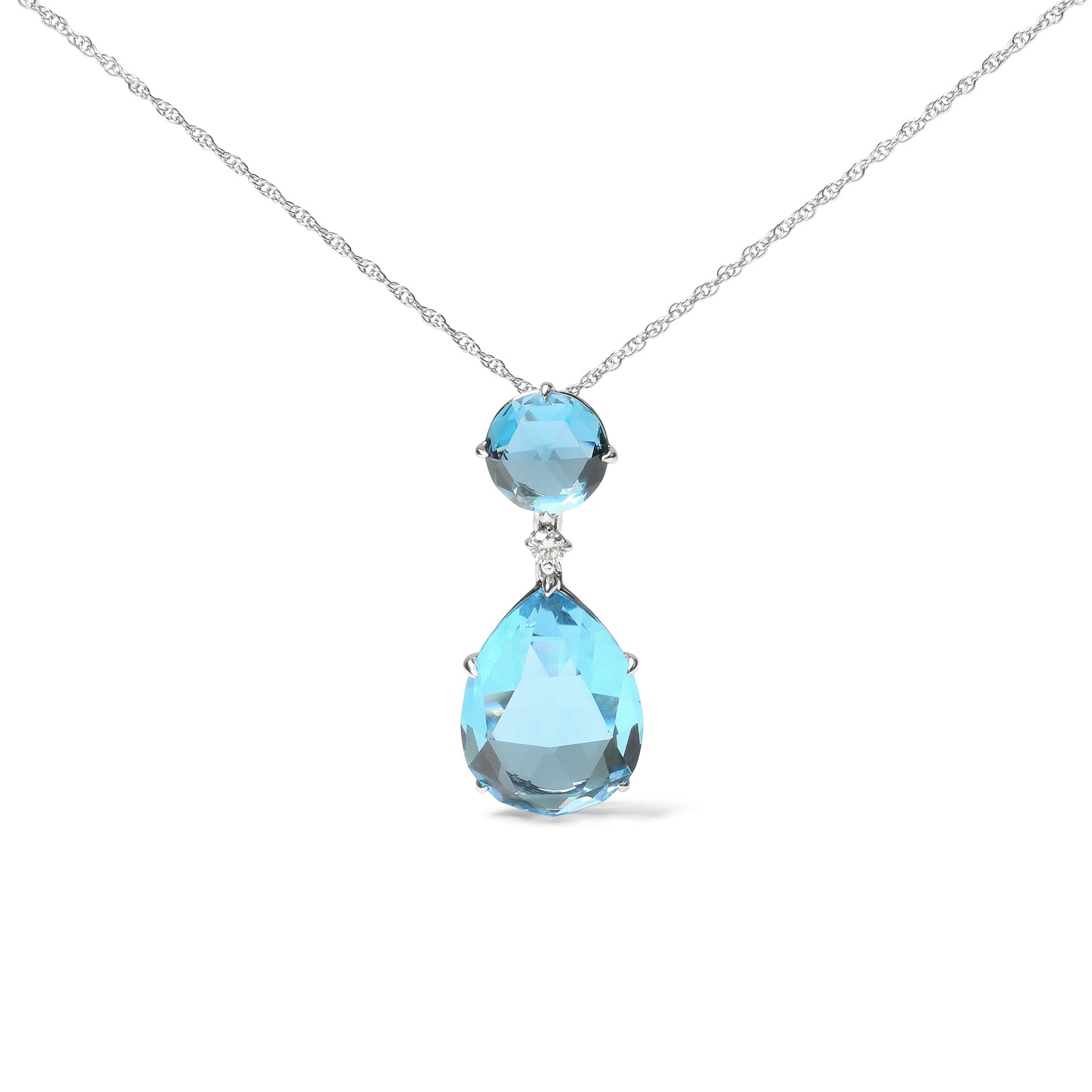 18K White Gold Diamond Accent and Round London Blue Topaz and Pear Cut Sky Blue Topaz Dangle Drop 18" Pendant Necklace (G-H Color, SI1-SI2 Clarity) by Bids.com
