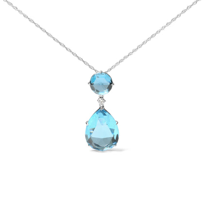 18K White Gold Diamond Accent and Round London Blue Topaz and Pear Cut Sky Blue Topaz Dangle Drop 18" Pendant Necklace (G-H Color, SI1-SI2 Clarity) by Bids.com