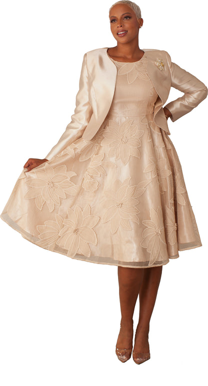Plus Size Elegant 2-Piece Church Dress with Floral Lace and Jewel Brooch- 4806W by Tally Taylor
