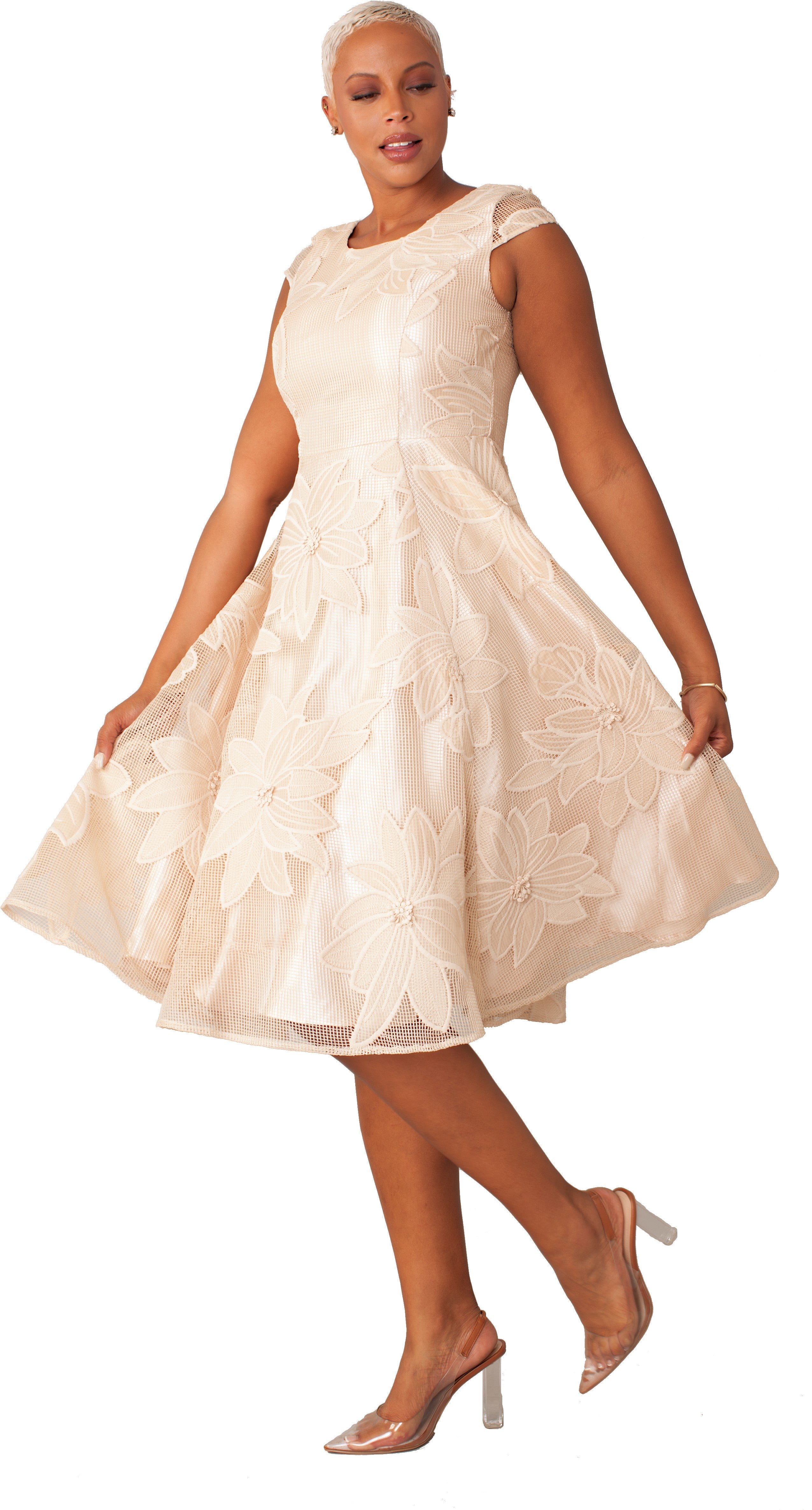 Plus Size Elegant 2-Piece Church Dress with Floral Lace and Jewel Brooch- 4806W by Tally Taylor