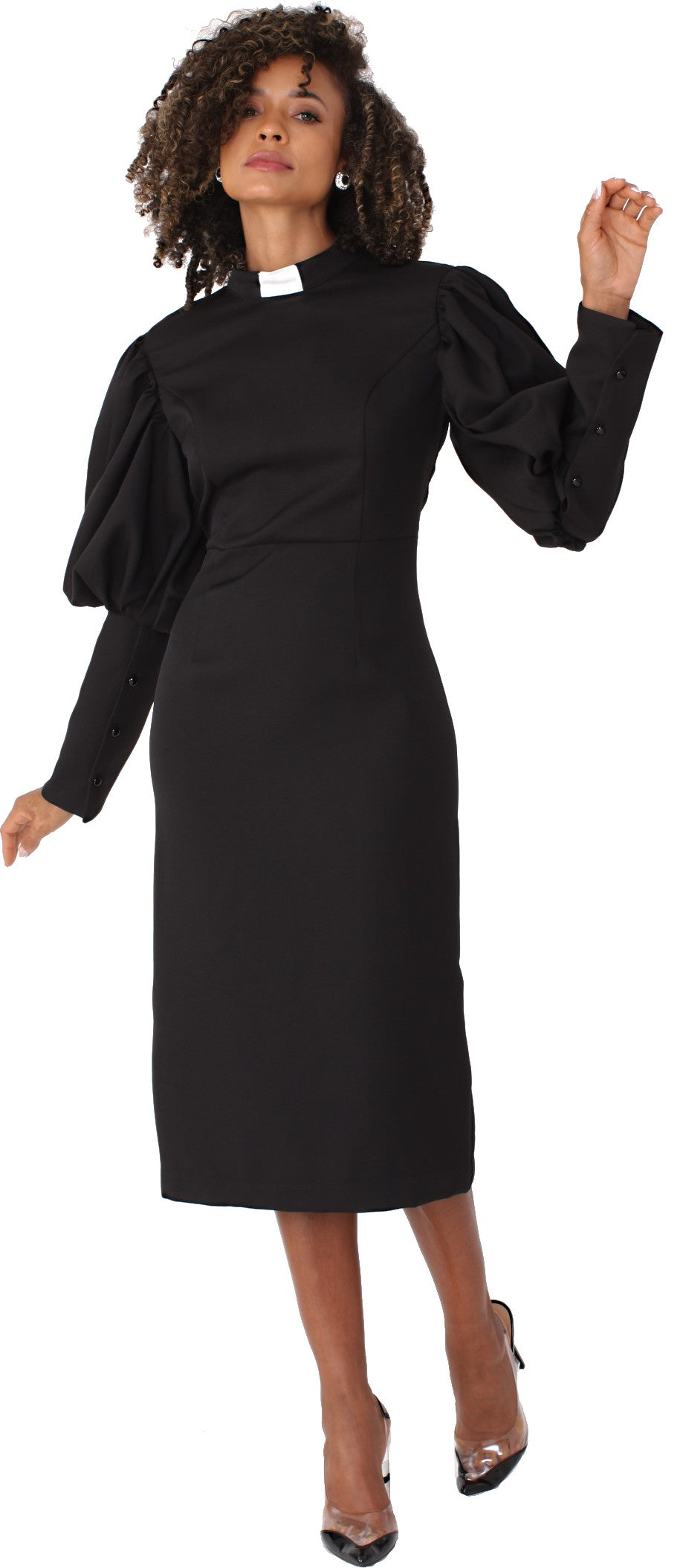 Clergy Dress with Puff Sleeves and Classic Collar- 4813 by Tally Taylor